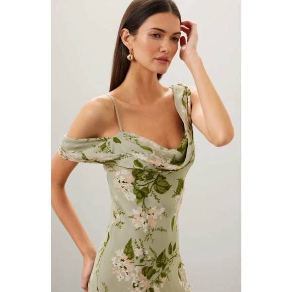 Reformation Green Floral Chiffon Reya Dress - Picture 2 of 11